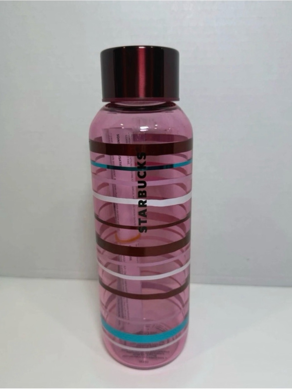 Starbucks Valentines 2023 Pink Multicolored Striped 20oz Glass Water Bottle NWOT